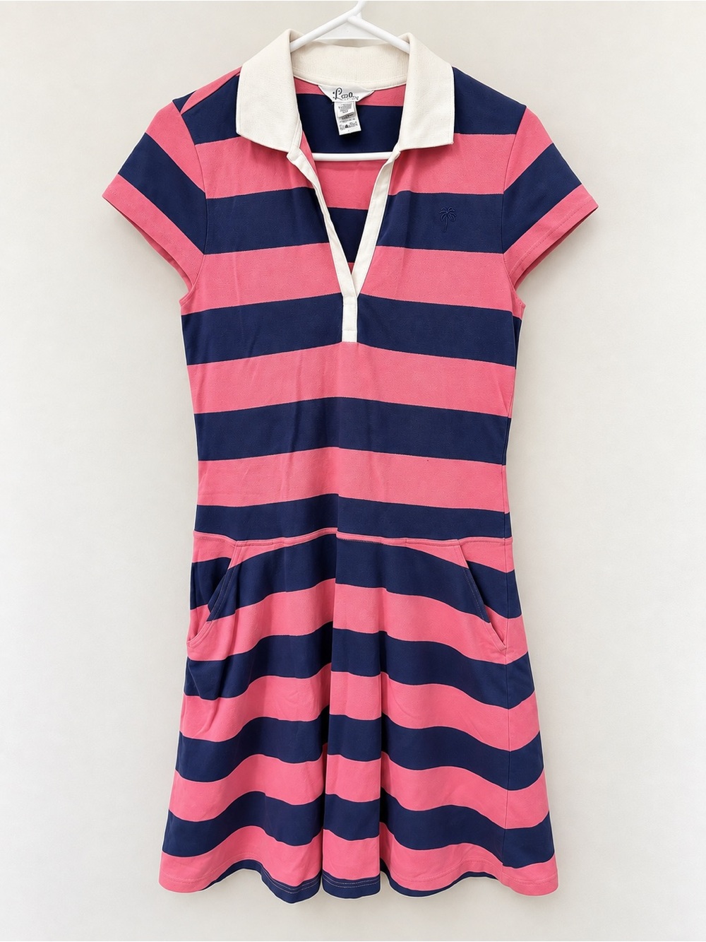 Lilly Pulitzer Pink Navy Striped Polo Dress Size M Preppy Cotton